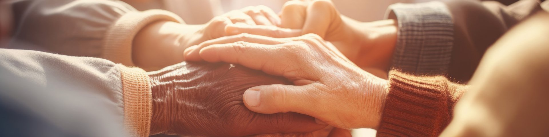 A group of seniors joining hands in a circle, swaying to the rhythm of the music
